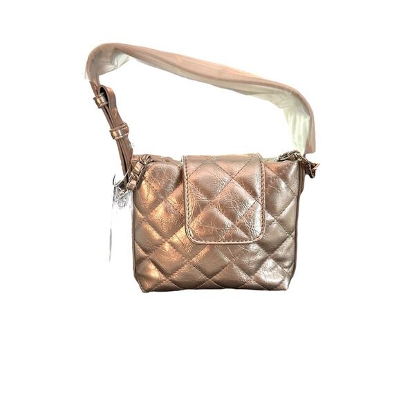 No Rest for Bridget Crushed Silver Padded Textured Clutch with Woven Chain Strap - Picture 3 of 8